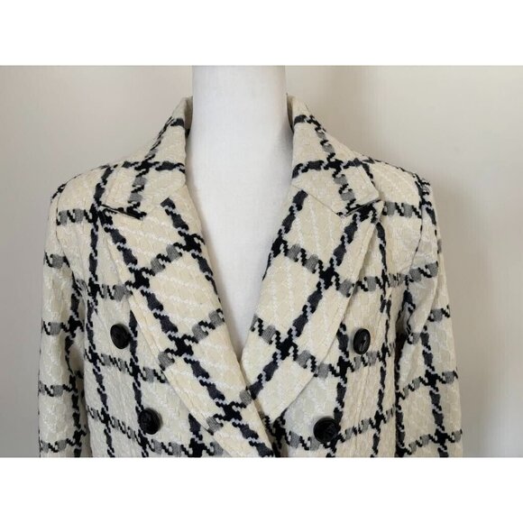 NWT ALLEN SOLLY Long Sleeve Pea Coat Jacket Womens Size 2XL Cream Checkered - Picture 2 of 9